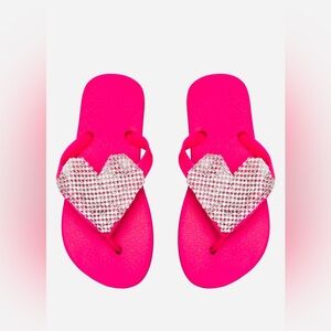 PLANET SEA, Crystal Heart Pink Flip Flop Sandals, Size 11/12